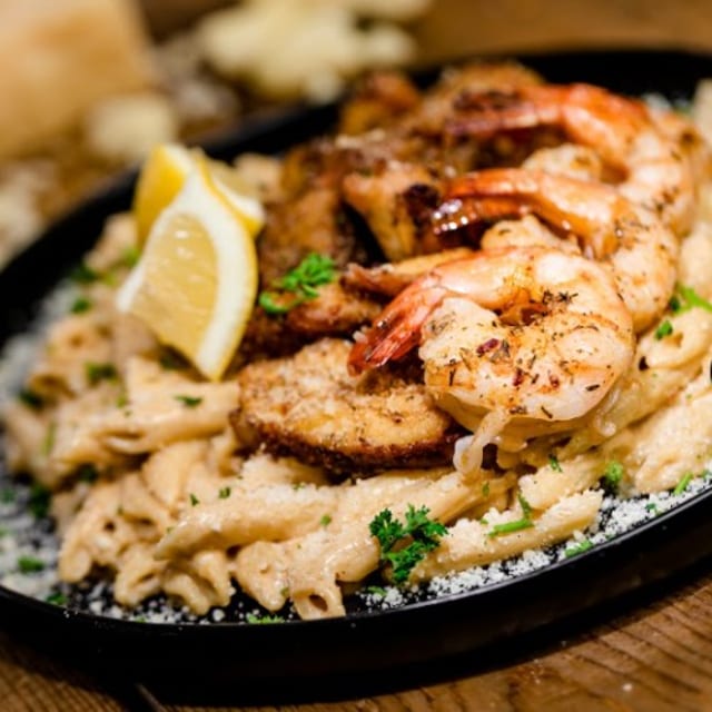 Jerk Chicken & Shrimp Pasta.